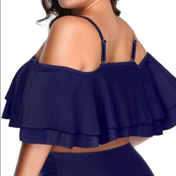 Shekini Blue Off Shoulder Flounce Ruffle Swim Top Size XXL NWT - Picture 2 of 9